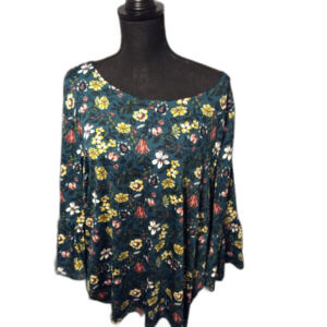 Plus size 2X Green Floral Layered Bell Boho sleeves 3/4